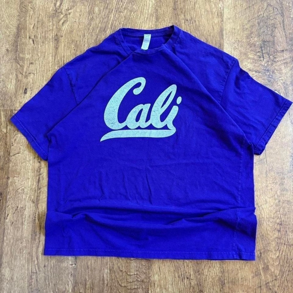 39.‎ Cali purple and white graphic t-shirt, small pink stains